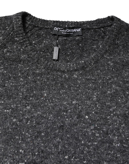 Gray Wool Knitted Round Neck Pullover Sweater