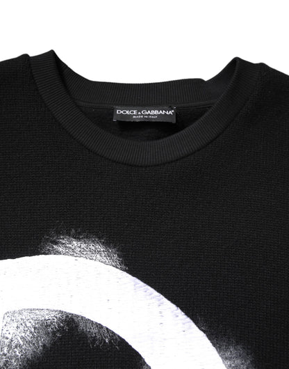 Black Cotton Logo Print Men Pullover Sweater