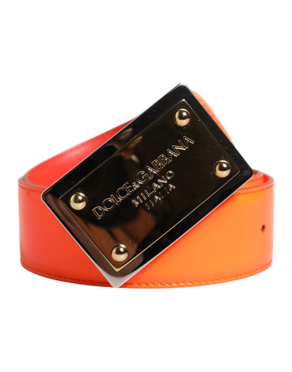 Orange Gold Tone Metal Logo Buckle Belt