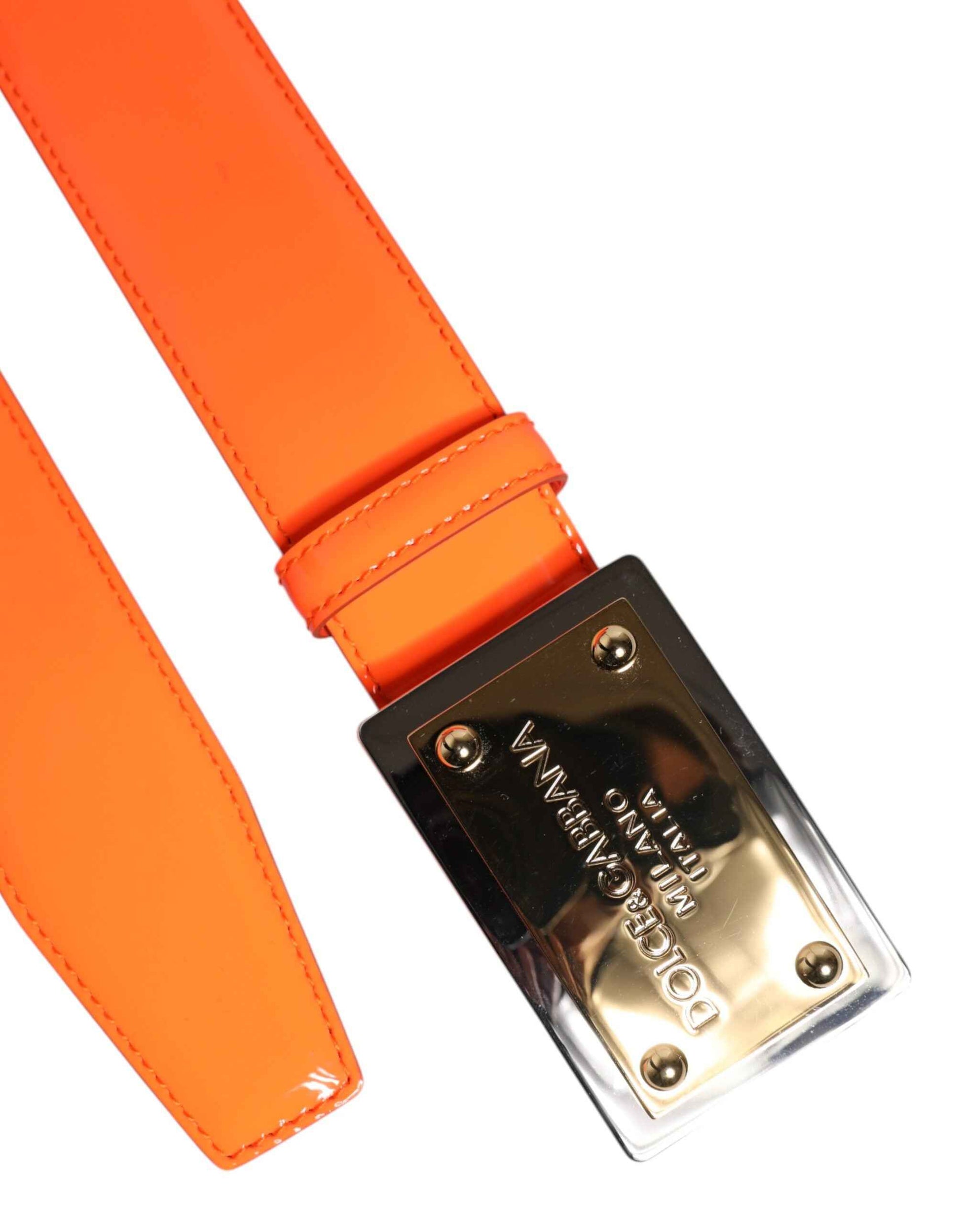 Orange Gold Tone Metal Logo Buckle Belt