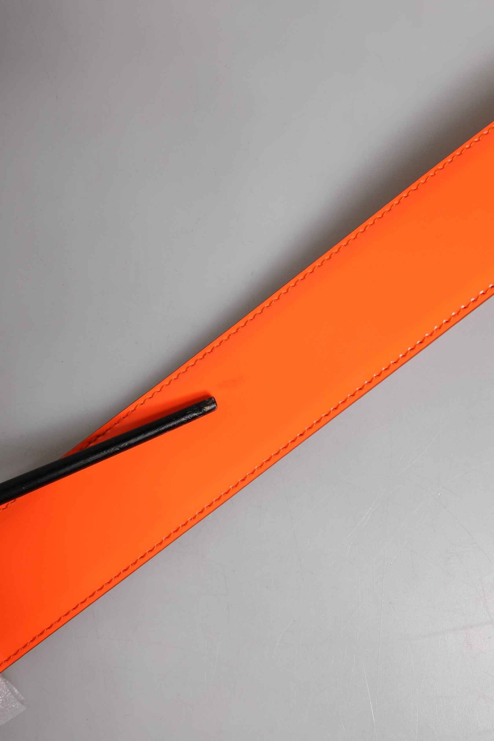 Orange Gold Tone Metal Logo Buckle Belt