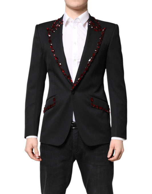 Black SICILIA CrystalEmbellished Coat Blazer