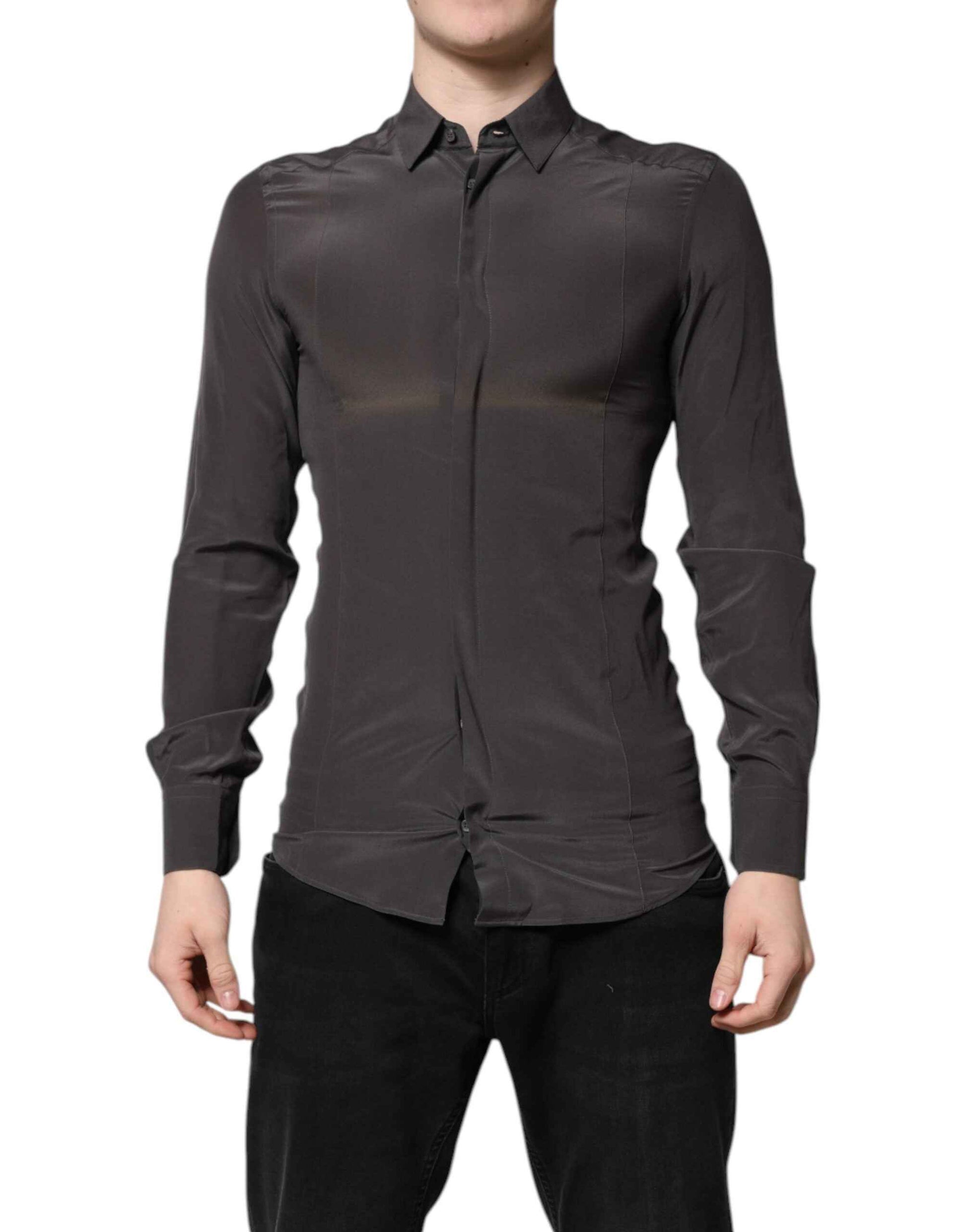 Dark Gray Silk GOLD Dress Formal Shirt