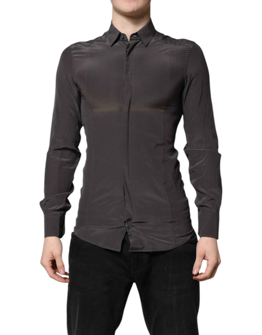 Dark Gray Silk GOLD Dress Formal Shirt
