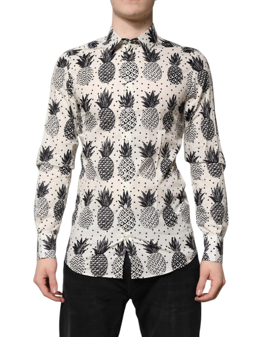White Pineapple Print Long Sleeve GOLD Shirt