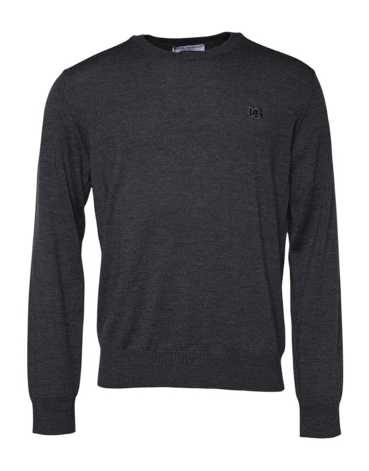 Gray Wool Logo Knitted Men Pullover Sweater