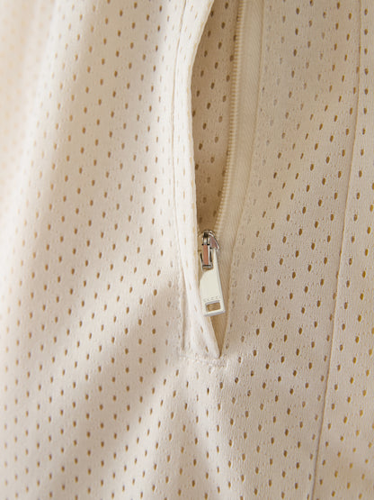 Cream polyester  Logo Shorts
