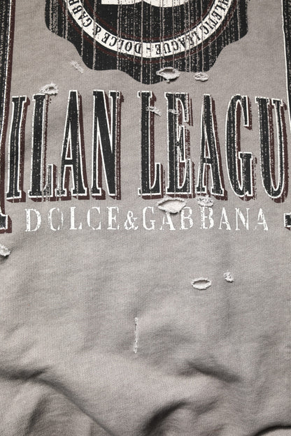 Gray Logo Print Crew Neck Pullover Sweater