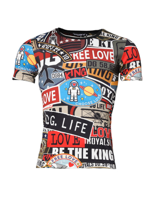 Multicolor Patchwork Cotton Crew Neck T-shirt