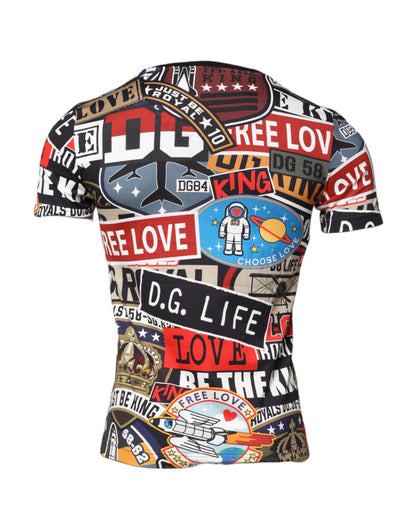 Multicolor Patchwork Cotton Crew Neck T-shirt
