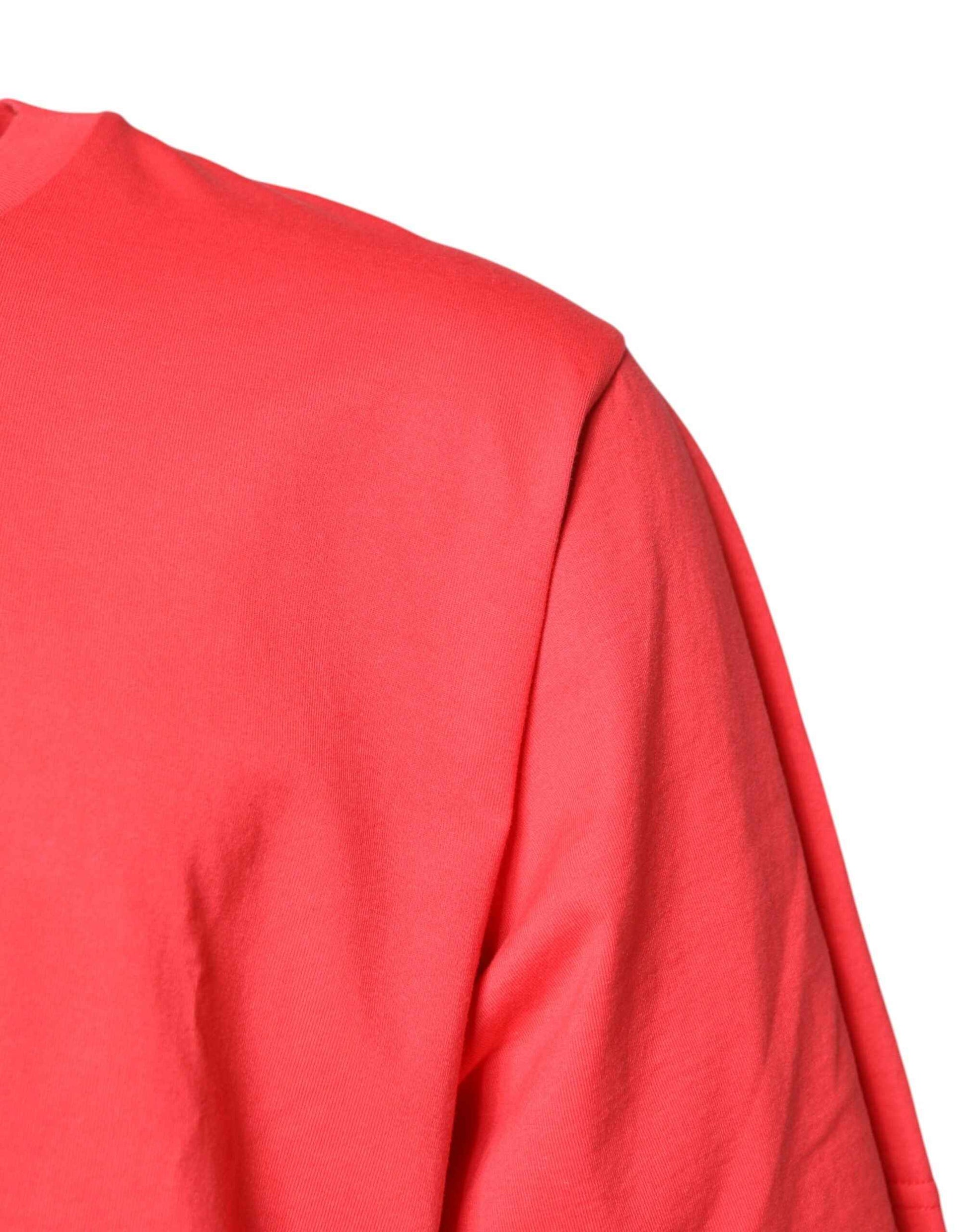 Red Cotton Lettering Print Crew Neck T-shirt
