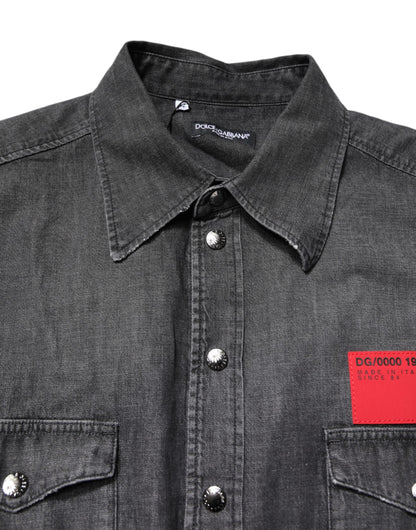 Gray Long Sleeves Button Down Denim Shirt