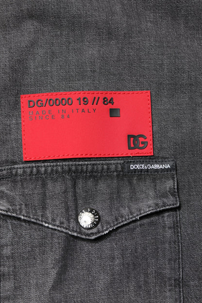 Gray Long Sleeves Button Down Denim Shirt