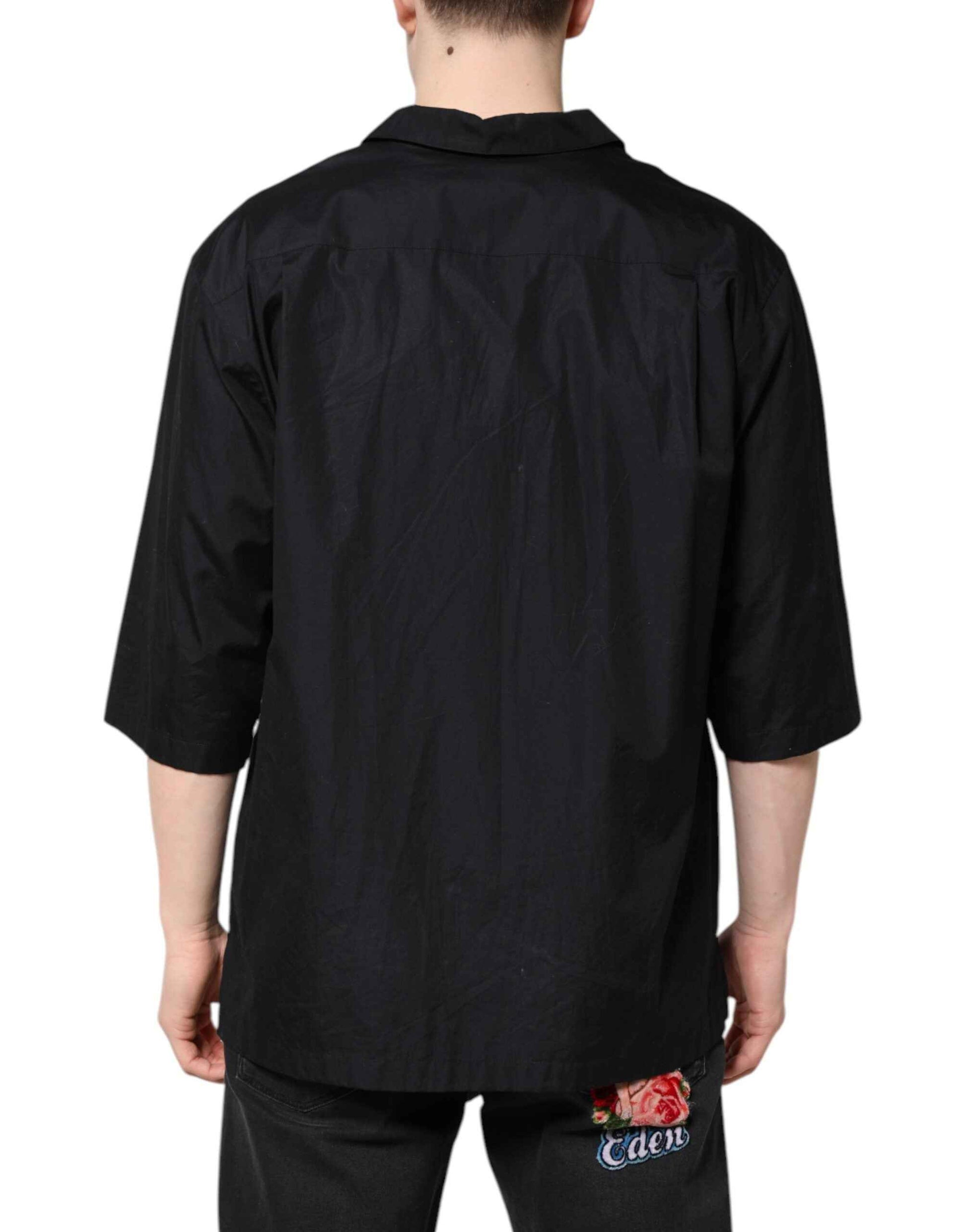 Black Short Sleeves Button Down Casual Shirt