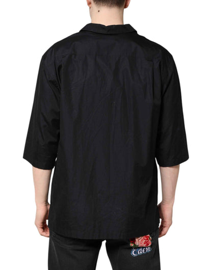 Black Short Sleeves Button Down Casual Shirt