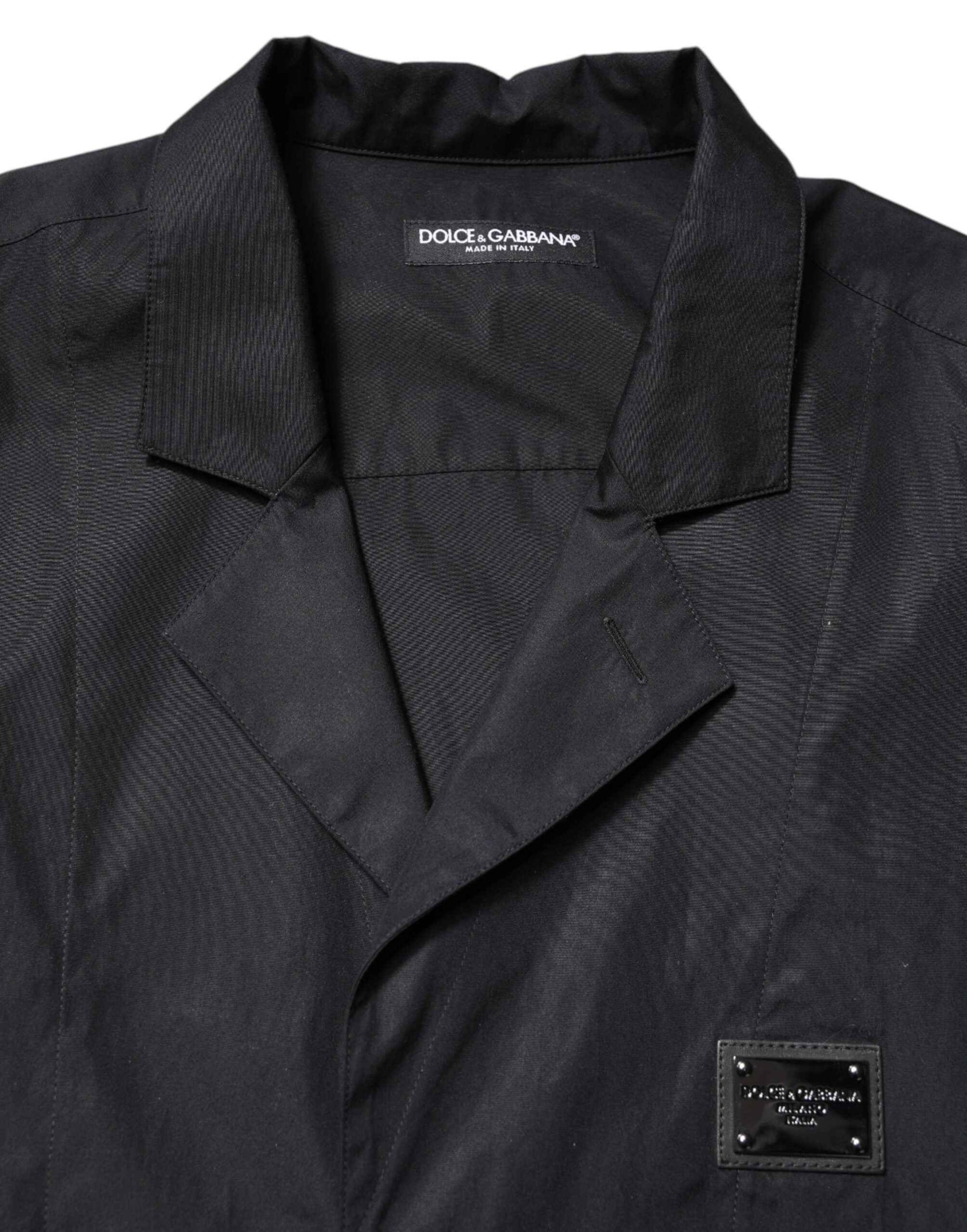 Black Short Sleeves Button Down Casual Shirt
