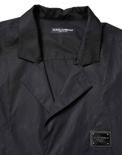 Black Short Sleeves Button Down Casual Shirt