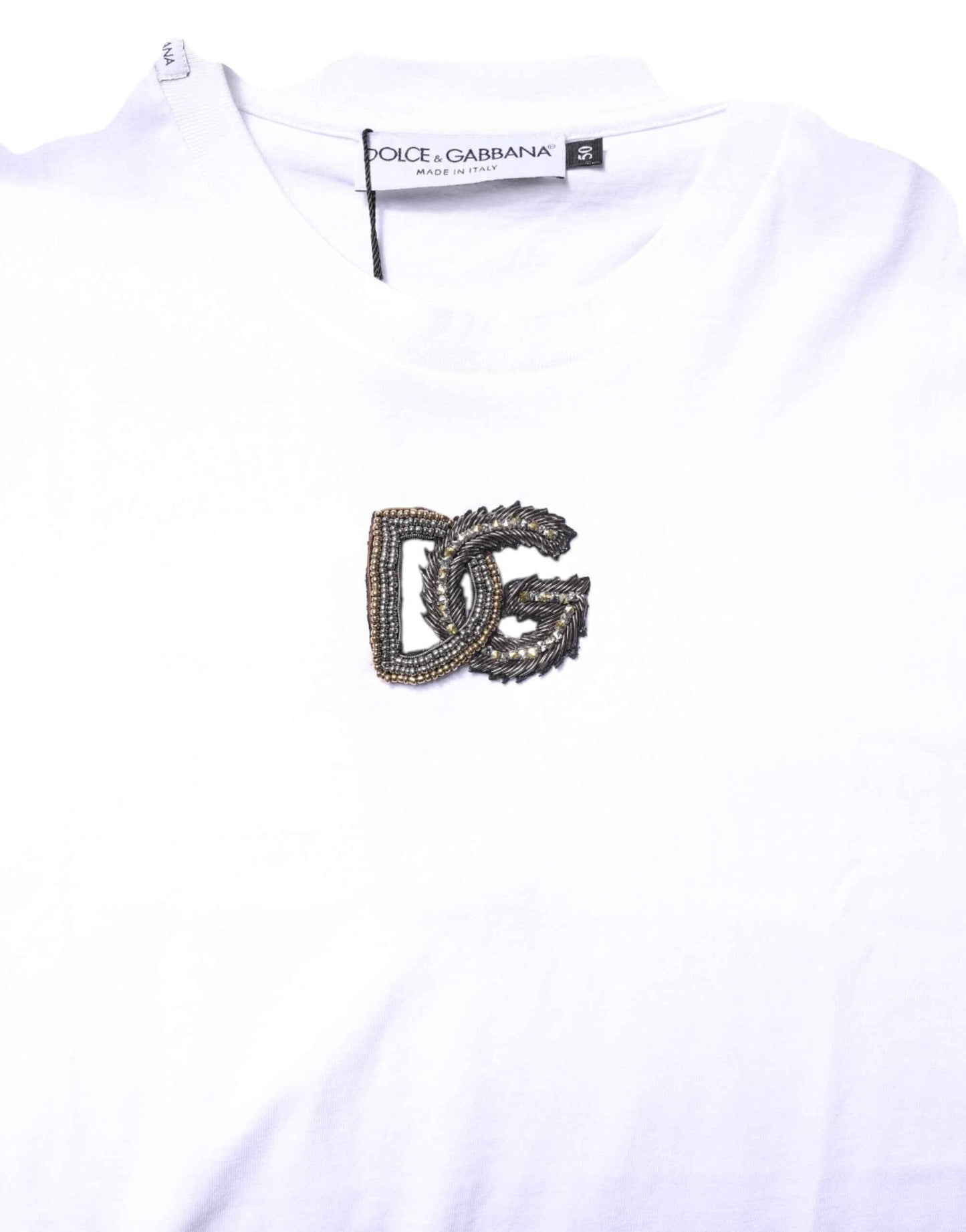 White Cotton DG Embroidery Crew Neck T-shirt