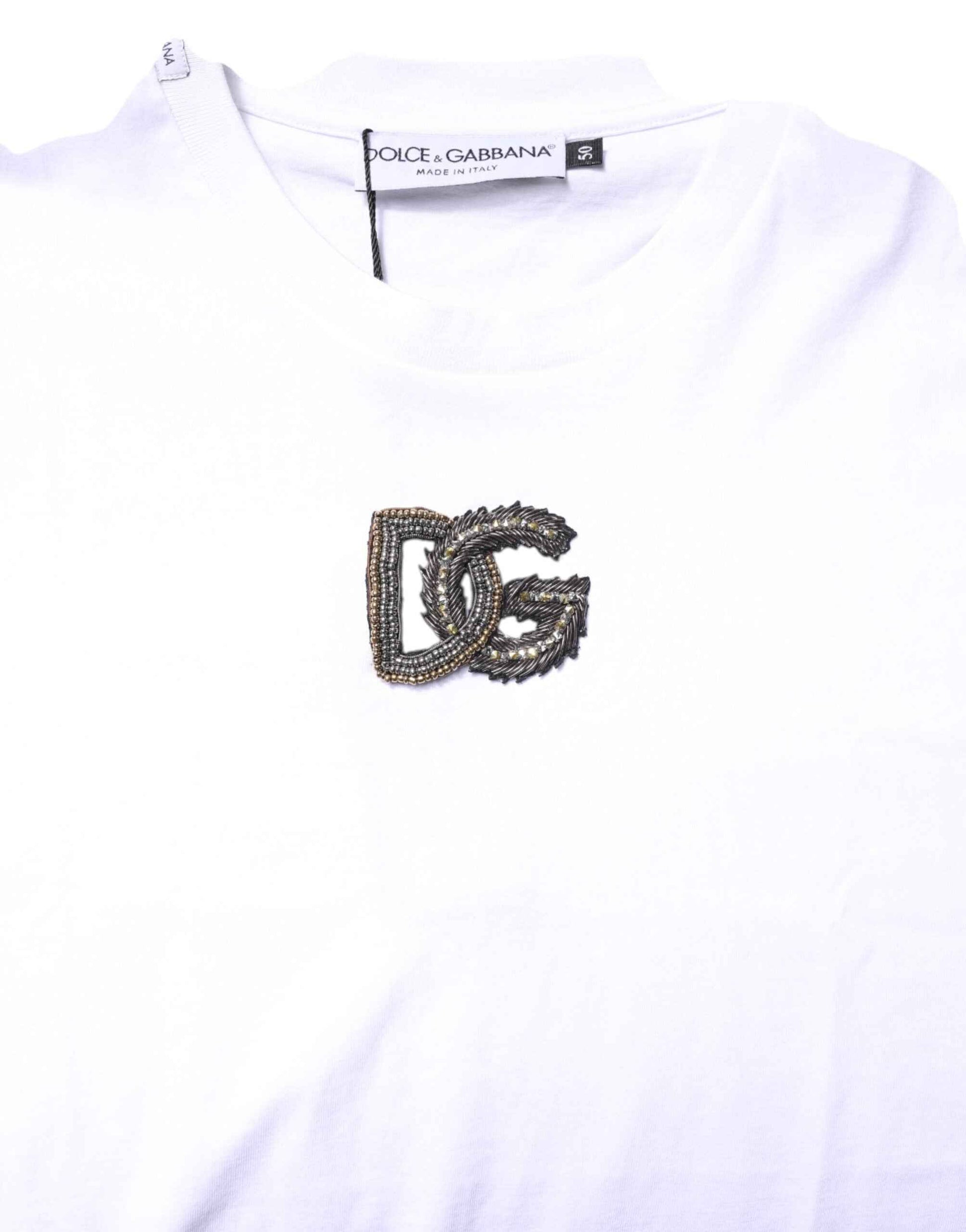 White Cotton DG Embroidery Crew Neck T-shirt
