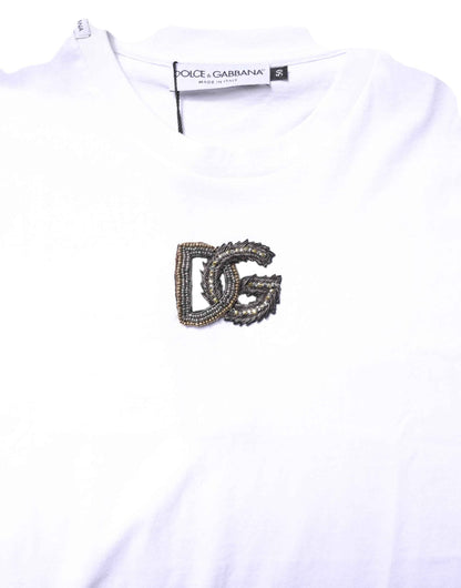 White Cotton DG Embroidery Crew Neck T-shirt