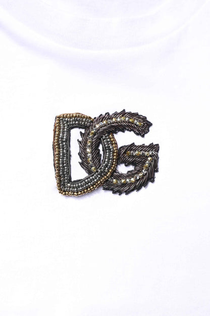 White Cotton DG Embroidery Crew Neck T-shirt