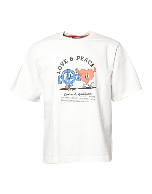 White LOVE & PEACE Print Crew Neck T-shirt