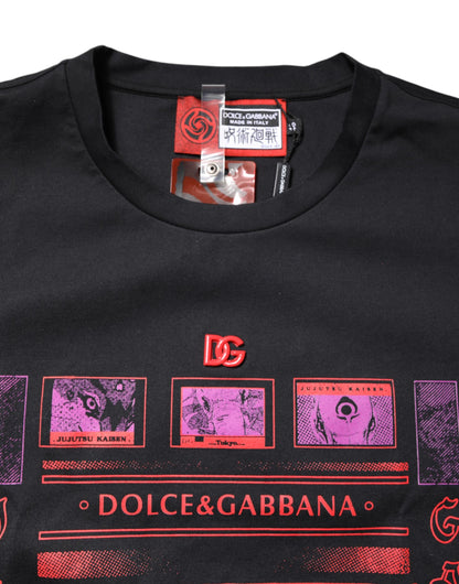 Black Cotton Graphic Print Crew Neck T-shirt