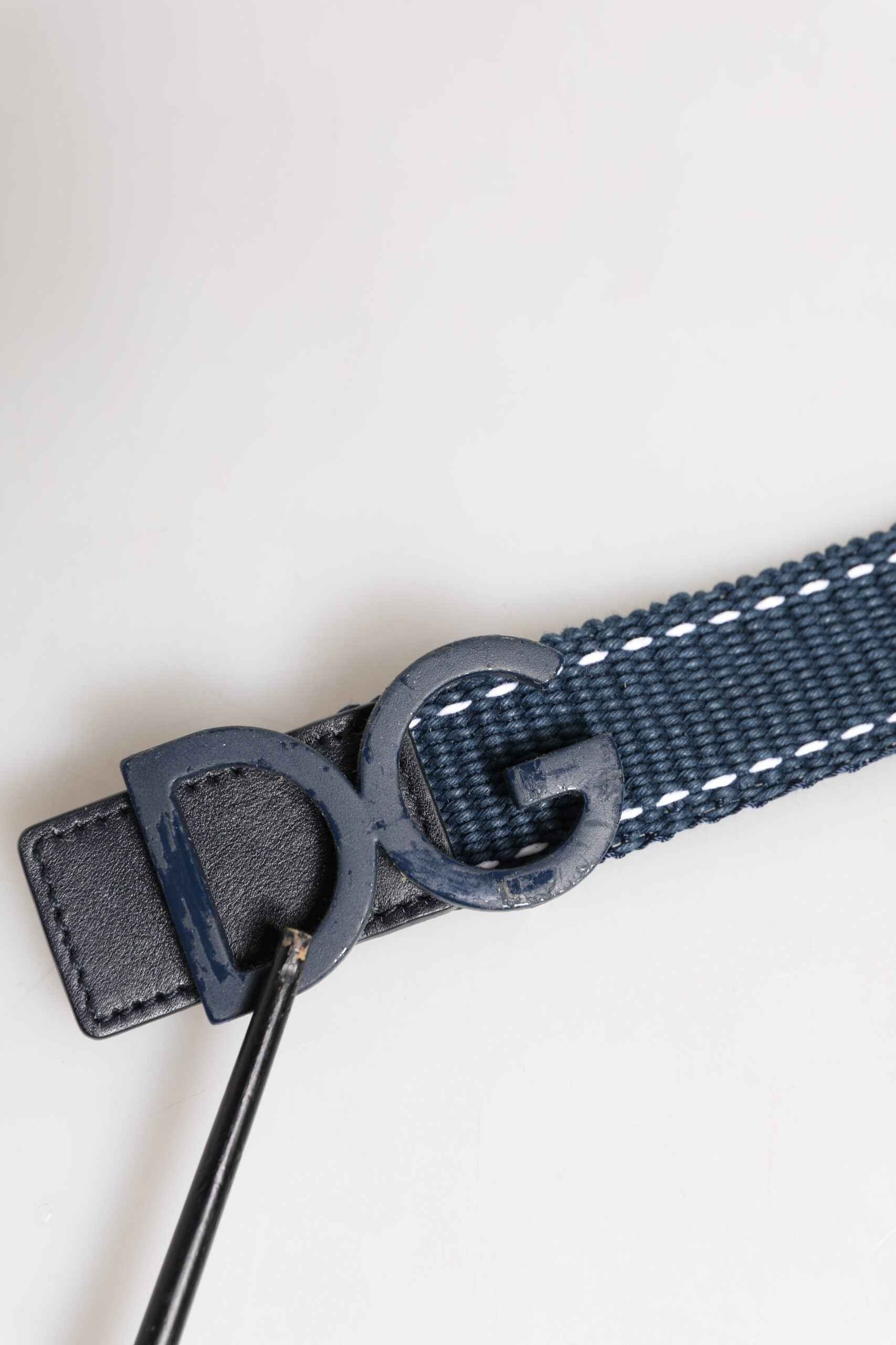 Blue Cotton Leather DG Logo Metal Buckle Belt
