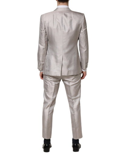 Light Gray Jacquard Silk Dotted 2 Piece Suit