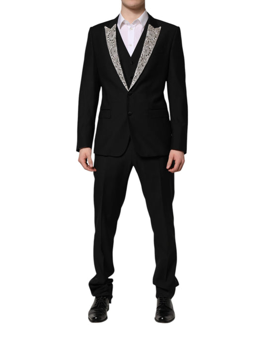 Black MARTINI Crystal Embellished 3 Pc Suit