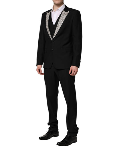 Black MARTINI Crystal Embellished 3 Pc Suit
