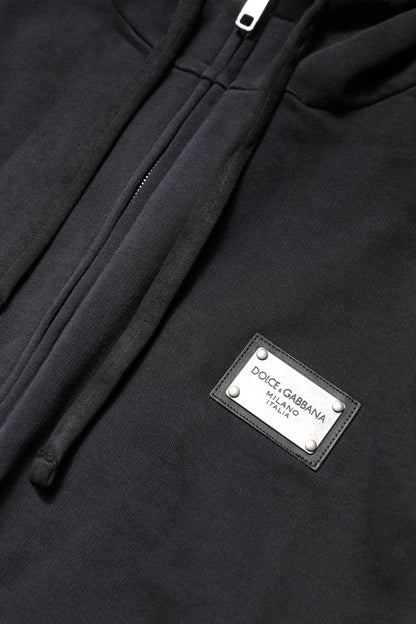 Black Logo Full Zip Hooded Men Sweatshirt Sweater