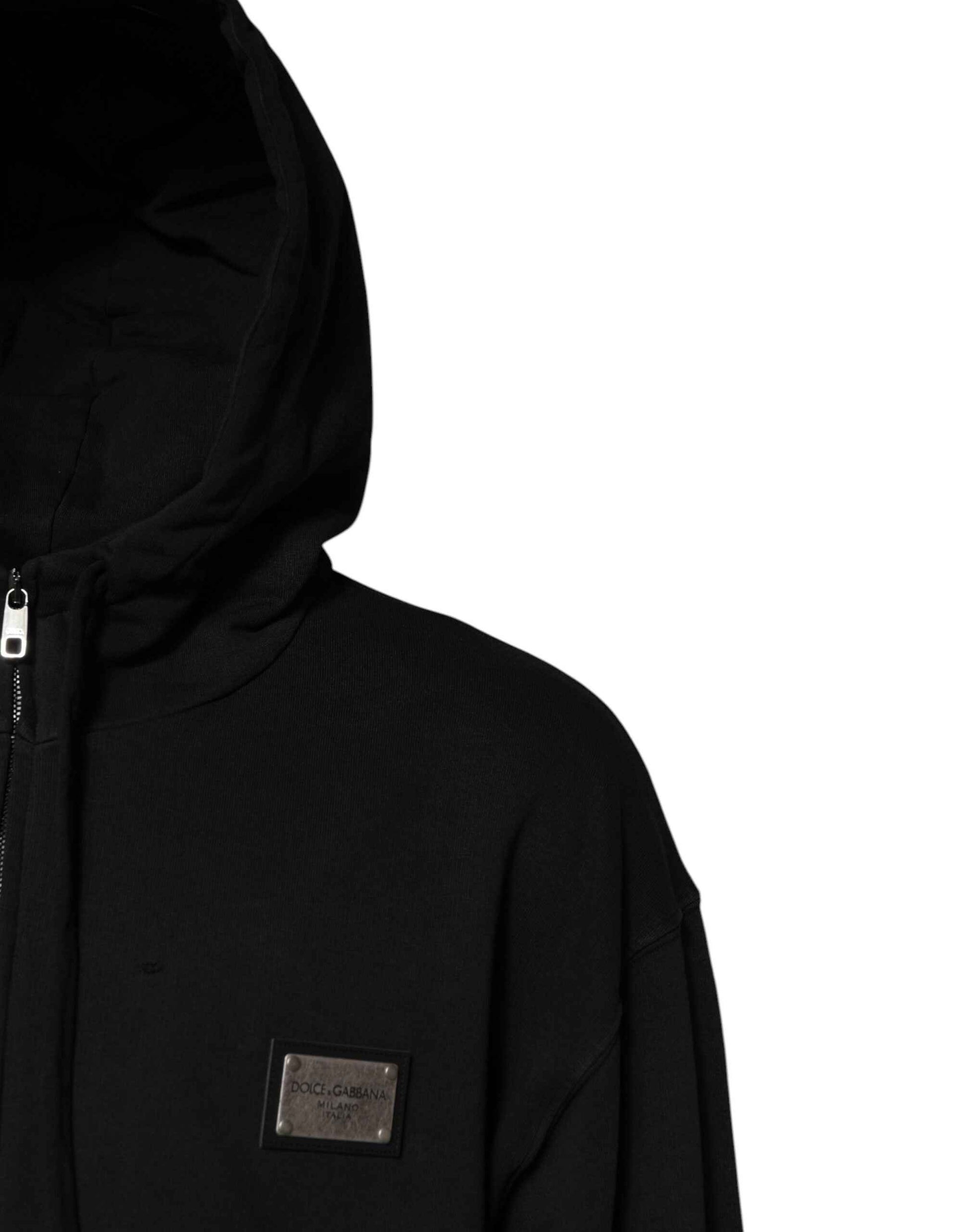 Black Logo Full Zip Hooded Men Sweatshirt Sweater