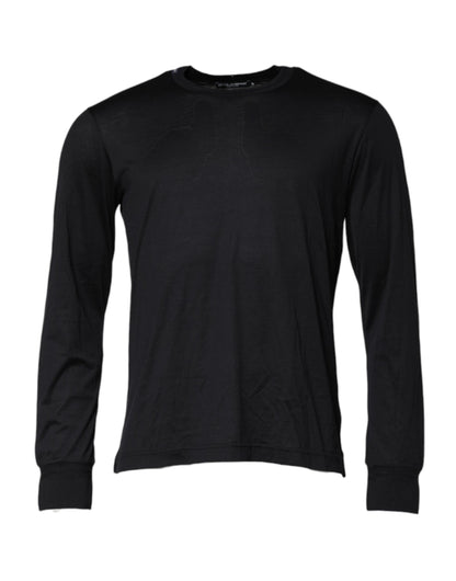 Dark Blue Silk Crew Neck Men Pullover Sweater