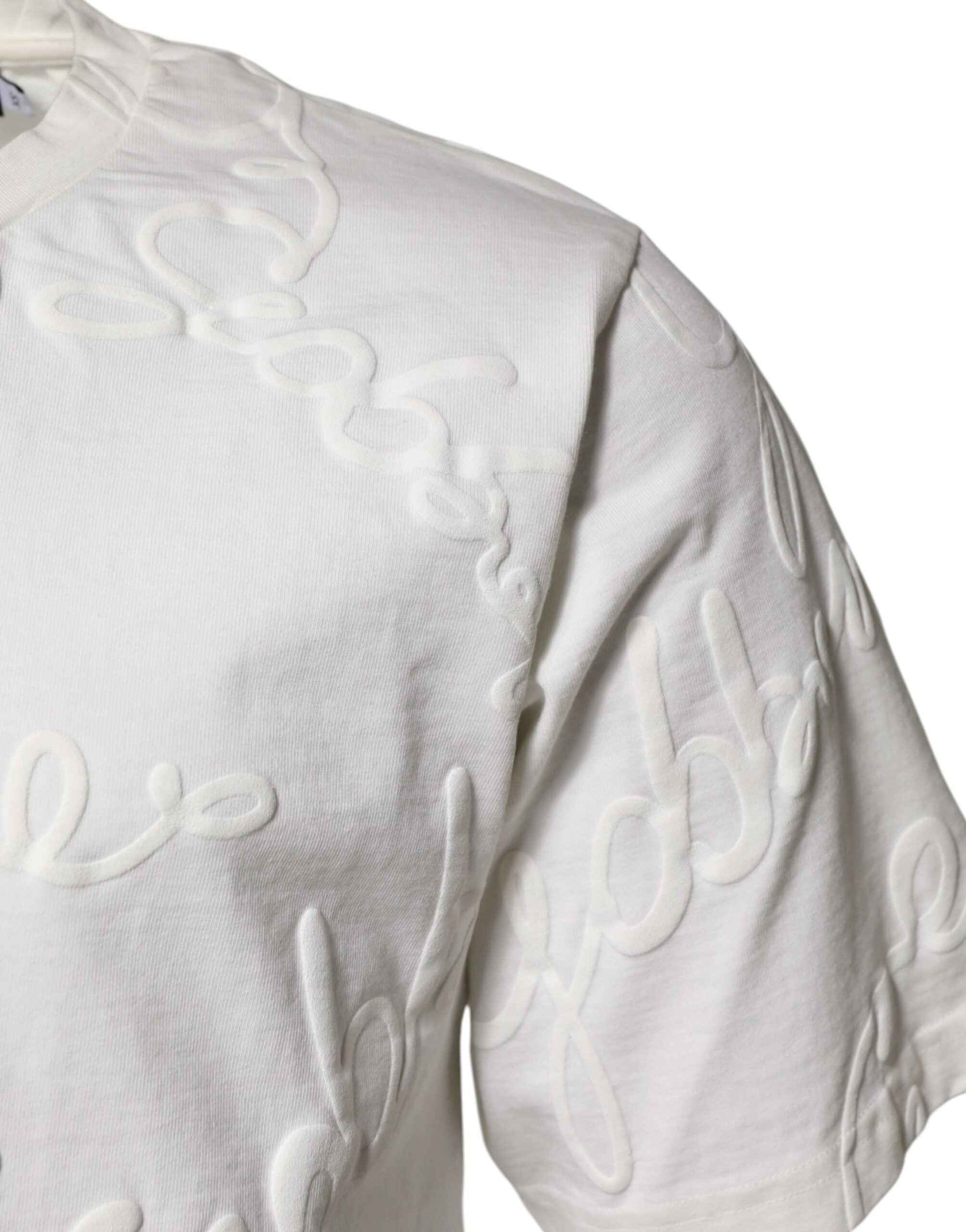 White Cotton Logo Embossed Crew Neck T-shirt