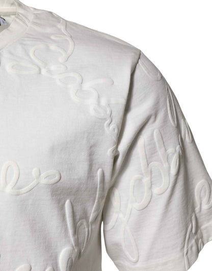 White Cotton Logo Embossed Crew Neck T-shirt