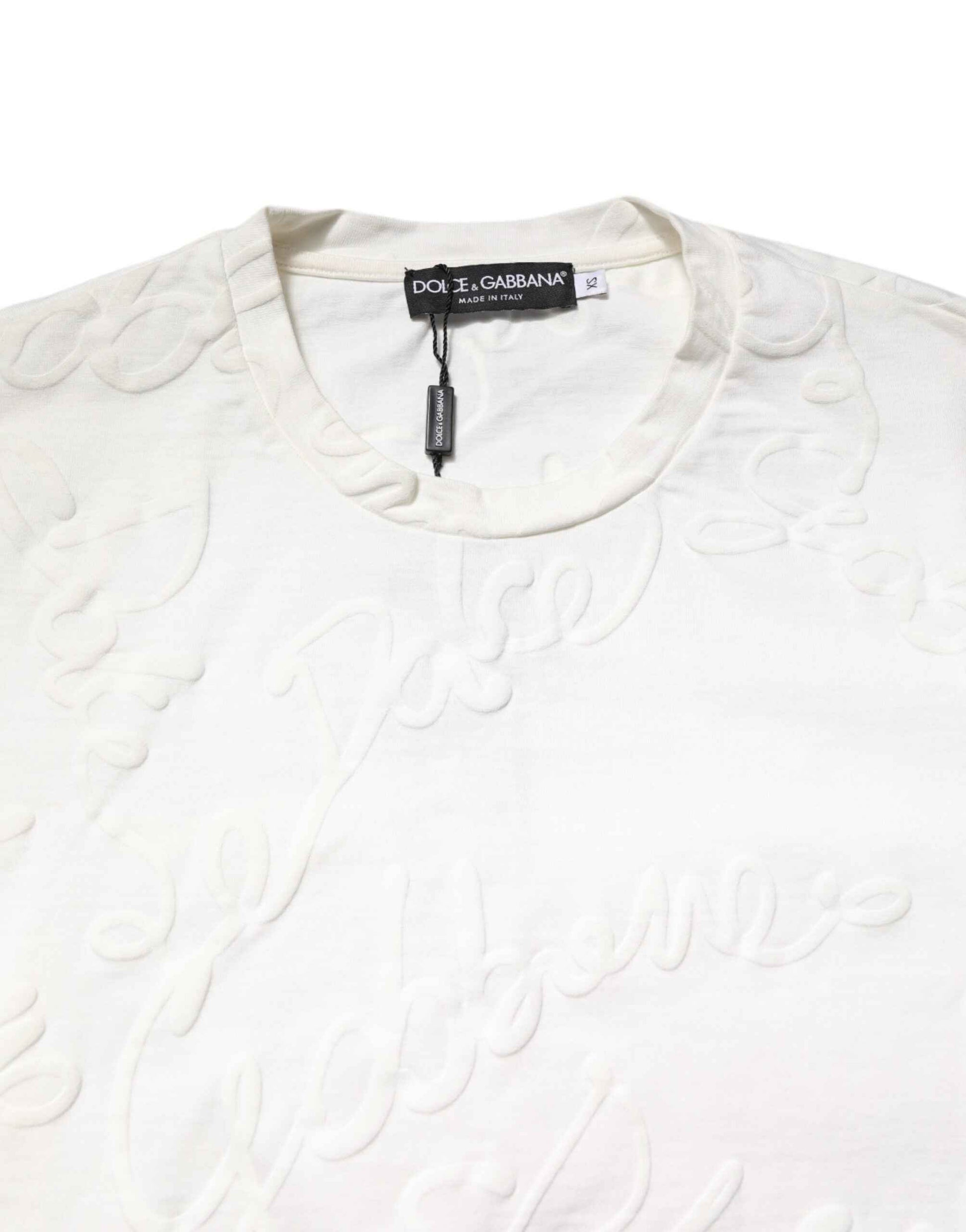 White Cotton Logo Embossed Crew Neck T-shirt