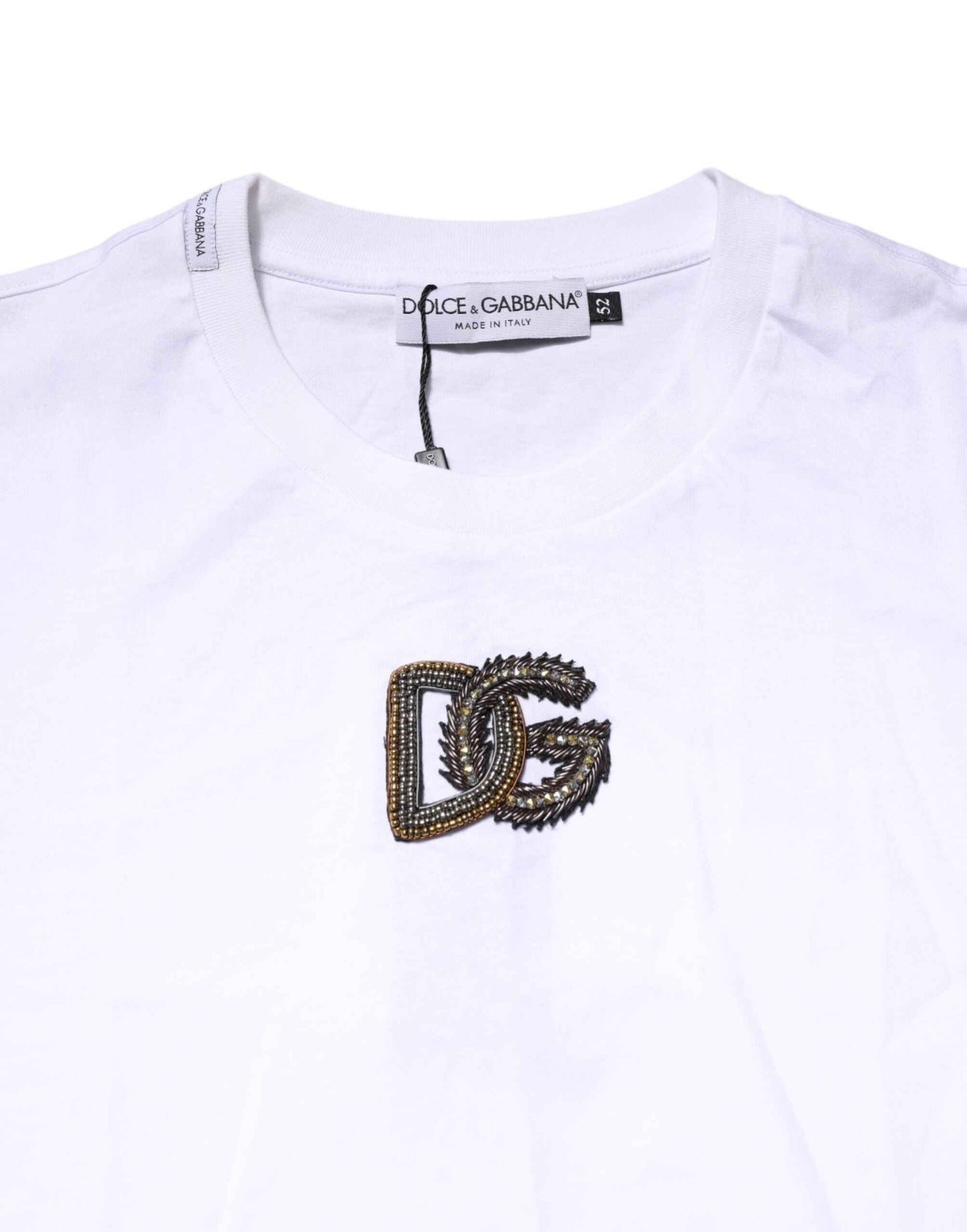White Logo Embroidery Crew Neck T-shirt