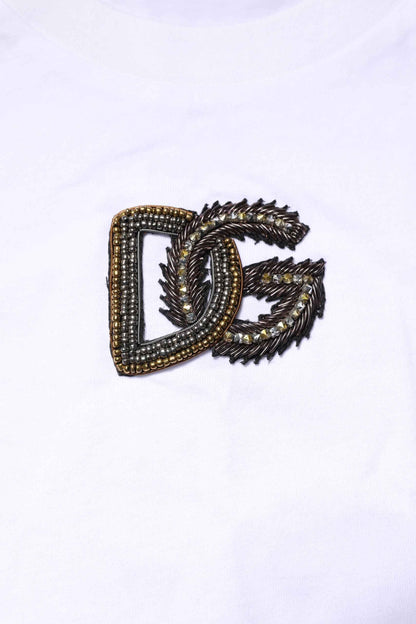 White Logo Embroidery Crew Neck T-shirt