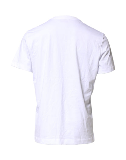 White Logo Embroidery Crew Neck T-shirt
