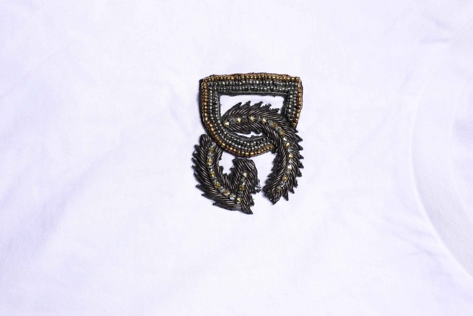 White Logo Embroidery Crew Neck T-shirt