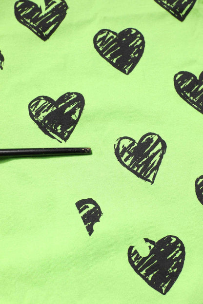 Green Heart Print Cotton Crew Neck T-shirt