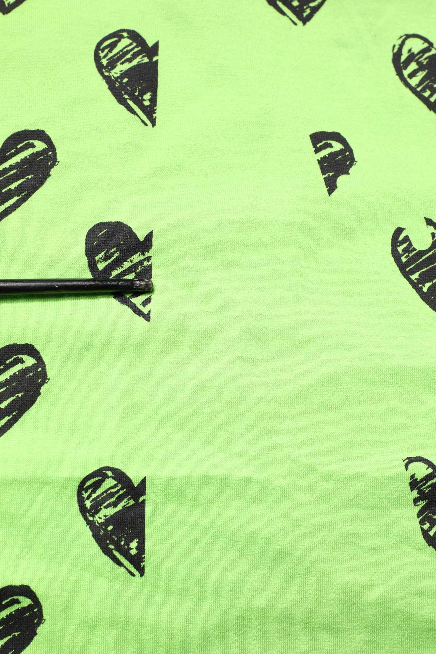 Green Heart Print Cotton Crew Neck T-shirt