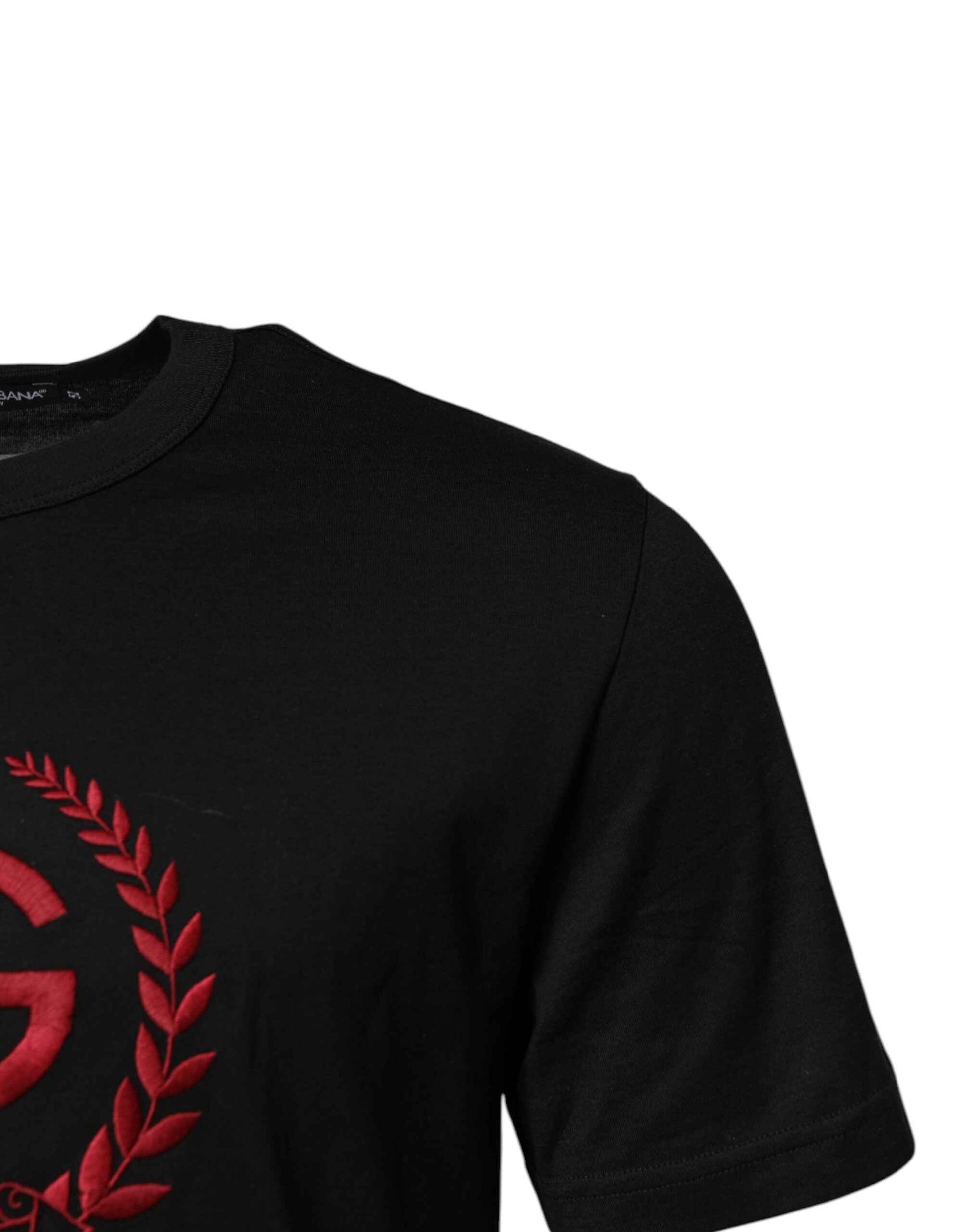 Black Cotton Embroidered Crew Neck T-shirt