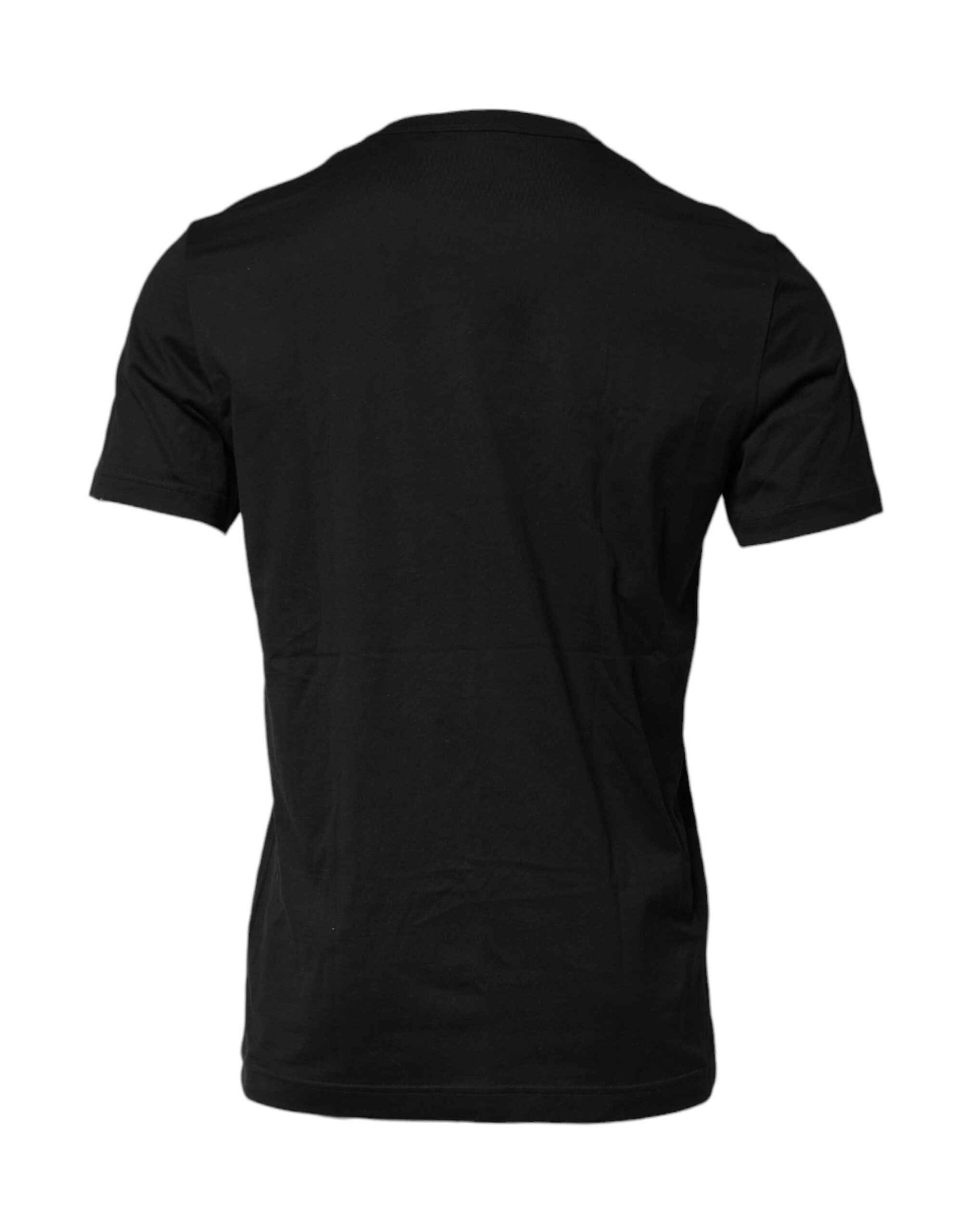 Black Cotton Embroidered Crew Neck T-shirt
