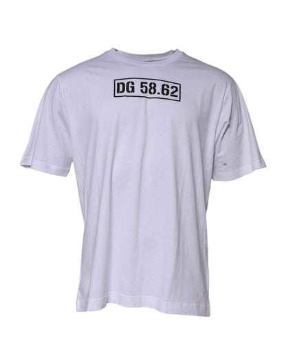 White Cotton Logo Print Crew Neck T-shirt