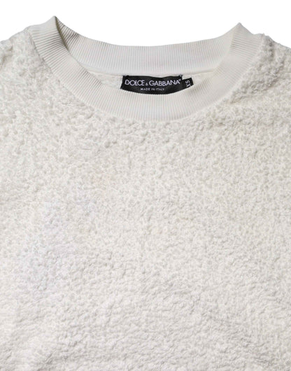 White Cotton Fleece Crew Neck Sweater