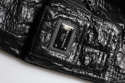 Black Logo Plaque Bomber Full Zipper Jacket