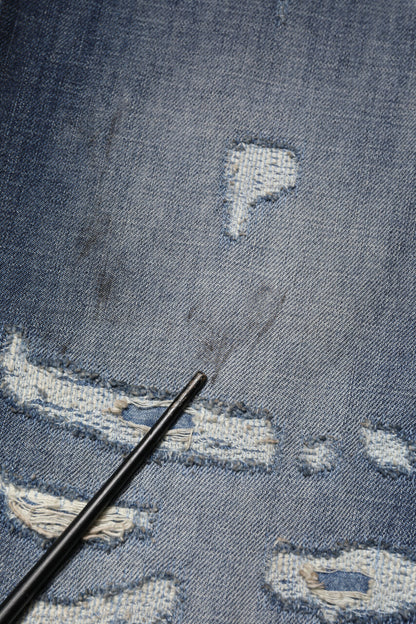 Blue Washed Tattered Cotton Men Jeans