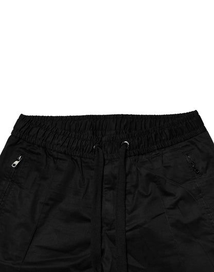 Black Cotton Mid Waist Jogger Pants
